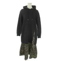 ローズバッド ROSE BUD ドッキングワンピース スウェット F 黒 ブラック 長袖 フード付き 切替 アニマル柄 総柄 /AO8 ■GY58