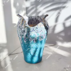 【特大】韓国  ブルー 花 フラワー 立体 植木鉢 おしゃれ 室内 陶器鉢 多肉 植物 鉢植え　激安 レア インテリア プレゼント 海外 盆栽 花瓶 おすすめ プランター 人気 デザイン 観葉植物
