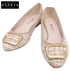 Diana ダイアナ 【新品同様】スクエアバックル プレーンゥ ツイード フラットパンプス 22 1/2