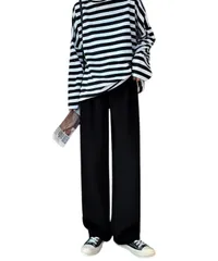 [Elixio] [エリクシオ] スラックス パンツ レディース 体型カバー ゆったり 涼しい 夏コーデ 通気性のいい ウエストゴム 黒 白 (JP, アルファベット, S, ブラック) [ブラック] [S]