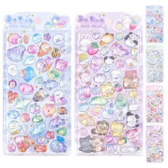 【2枚セット】ボンボンシール ドロップシール セット ぷくぷく ぷっくり つやつや キラキラ 3D立体 平成レトロ かわいい ご褒美 女の子 平成女子 男の子 ぷにぷに 交換 (ブルー+パープル)