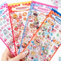 3D 立体シール ぷっくり つやつや 女の子 かわいい 透明 食べ物 寿司 キャラクター テーマ ご褒美 おはじき 手帳用 推し活グッズ 手帳デコ (YX05-YX08（4色各1枚）)