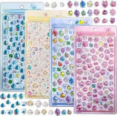 YAYAMIYA 4枚セット 3dシール 立体シ ール まめっち めめっち くちばっち ぷくぷく レリーフシールセット マシュマロ風 おしり タイル 手帳 可愛い ステッカー キラキラ デコシール ごほうび 子供 貼り付け可能 贈り物 DIY用 手帳用 (A+