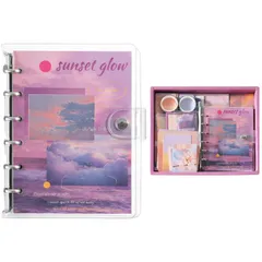 [ロッテラッカ] シール帳 A6 コラージュ ボックスセット 自然風景 ノート付き 素材紙 セット 詰め合わせ 大容量 (夕日（紫）)