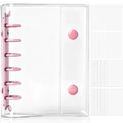 シール帳 透明 A7 バインダー 6穴リング式 リフィル20枚付き 3層構造 カードポケット&PET透明シート はがせる シール台紙 推し活 コラージュノート (ピンク)