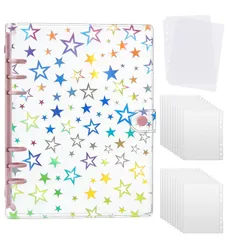 A5サイズ シール帳 バインダー 【星柄デザイン/シール台紙20枚+PP専用台紙2枚付き】 クリア 大きめサイズ コラージュノート 女の子 推し活 キャラクターシール帳 (ピンク)