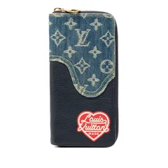 ルイ ヴィトン × NIGO モノグラム デニム ジッピーウォレット ヴェルティカル ラウンドファスナー 長財布 M81107 ネイビー マルチカラー レザー デニム レディース LOUIS VUITTON【1-0262033】