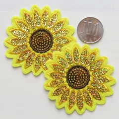 スパンコール ひまわり フラワー アイロン ワッペン アップリケ キラキラ 手芸用品 アレンジ パッチ patch