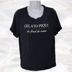 gelato pique　ジェラートピケ　Tシャツ　ブラック　レディース　ラウンドネック　ブランドロゴ入り　半袖　ルームウェア