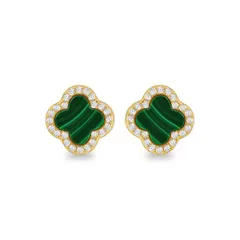 ビー ユー レディース アクセサリー ピアス・イヤリング Be You Silver Gold Plated Clover Malachite CZ Studs Yellow Gold Plated イエロー