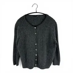 M) ラルフローレンスポーツ ウール カシミア ブレンド クロップド カーディガン チャコール