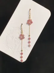 ピンクトルマリン　フックピアス 金属アレルギー対応 天然石 ハンドメイド A3144
