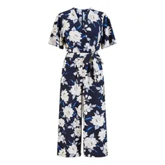 メラロンドン レディース トップス ワンピース フラワー柄 ジャンプスーツ フラワー Mela London Navy Floral Jumpsuit With Angel Sleeves Navy ネイビー