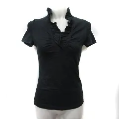 インディヴィ INDIVI カットソー 半袖 フリル 38 M 黒 ブラック /YI