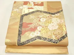 平和屋着物◎太鼓柄袋帯　屏風孔雀花文　金糸　引箔　正絹　逸品　CABE3914dy