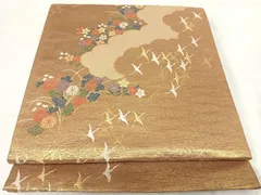 平和屋着物◎六通柄袋帯　雲取り花文　金糸　正絹　逸品　AABG2443yx