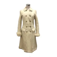 プラダ PRADA コート  ムートンコート ファー レザー ダブルボタン ミディアム丈 イタリア製 羊 L.N.20989 40 白 アイボリーのサムネイル