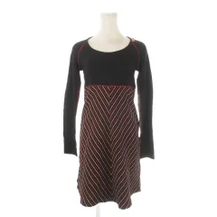 モルガン MORGAN ニットワンピース 黒 ブラック 赤 レッド 長袖 V字ストライプ柄 ラウンドネック /CK39 ■GY59