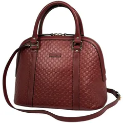 グッチ GUCCI マイクログッチ シマ ハンドバッグ 2WAY ショルダーバッグ シグネチャー ドーム ハンドバッグ シマレザー レッド 449663 レディース 【中古】