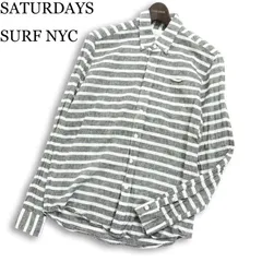 SATURDAYS SURF NYC サタデーズ サーフ ニューヨーク 春夏 麻 リネン混★ 長袖 ボーダー ボタンダウン シャツ Sz.S メンズ