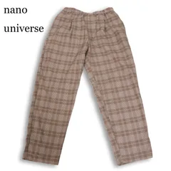 nano universe ナノユニバース 通年★ レーヨン ワイド チェック柄 タック スラックス イージー パンツ Sz.M メンズ