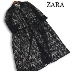 ZARA ザラ 通年★ 長袖 レース シースルー 刺繍 マキシ丈 ロング シャツ ワンピース ガウン Sz.M レディース 黒