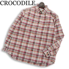CROCODILE クロコダイル 通年 ワニ刺繍★ 長袖 チェック柄 ボタンダウン シャツ Sz.L メンズ