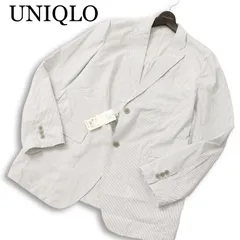未使用★ UNIQLO ユニクロ 春夏 シアサッカー ストライプ テーラード ジャケット 大きいサイズ Sz.XL メンズ グレー