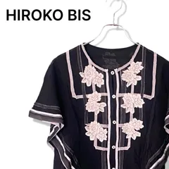 HIROKO BIS ヒロコビス ブラック 刺繍 ブラウス カットソー 13AB LLサイズ相当 レディース レース 異素材切替 上質素材 093TYのサムネイル