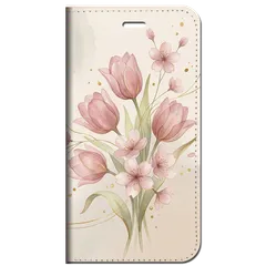 iPhone対応 スマホ 手帳型ケース チューリップ 桜 花柄 水彩 ピンク 春 ボタニカル ギフト 春色 フェミニン 癒やし スマホケース スタンド 【iPhone17 / iPhone16 他 iPhone各機種対応】 |iaspfl03
