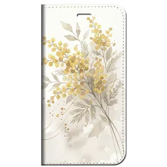 iPhone対応 スマホ 手帳型ケース ミモザ 花柄 水彩 ボタニカル 春 イエロー くすみカラー フラワー 癒やしスマホケース スタンド 【iPhone17 / iPhone16 他 iPhone各機種対応】 |iaspfl01