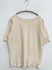 Tシャツ/カットソー M-L アイボリー 無地 ミドル丈 半袖 クルーネック(丸首)