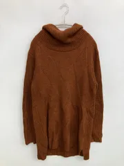 ニット/セーター L ブラウン ニット 無地 ロング丈 長袖 タートルネック/ハイネック