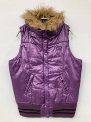 CONVERSE コンバース ダウンベスト LL パープル フェイクファー 無地 ワンポイント ブランドロゴ ライン柄 フードなし