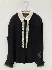 ZARA ザラ シャツ/ブラウス XS ブラック 無地 フリル ミドル丈 長袖 レギュラーカラー