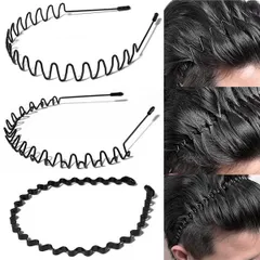 3枚セットA カチューシャ 3/5本セット メンズ 【3つタイプ・痛くない・防錆メッキ】スプリング ヘアバンド波型 くし付き 滑り止め 黒 シンプル 前髪 固定 しっかり オシャレ 髪飾り 洗顔 レディース 男女兼用 (3枚セットA)