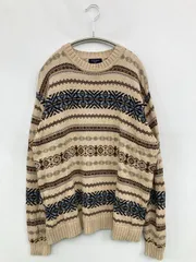 DOCKERS ドッカーズ ニット/セーター M ベージュ コットン ニット ボーダー柄 ミドル丈 長袖 クルーネック(丸首)