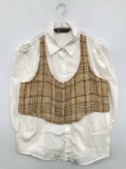 ZARA ザラ シャツ/ブラウス XS ホワイト コットン ツイード 無地 チェック柄 長袖 レギュラーカラー