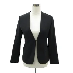 インディヴィ INDIVI スーツ フォーマル ノーカラージャケット 36 黒 ブラック Vネック ミドル丈 /YS21 ■ECC001