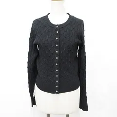 ザラ ZARA KNIT カーディガン ニット 長袖 丸首 チェック柄 黒 ブラック M