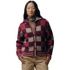 フィルソン レディース アウター ニット・セーター ウール カーディガン Filson Checkered Wool Cardigan Womens BurgndyGry チェック