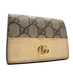 GUCCI グッチ GGマーモント 二つ折り財布 カードケース ウォレット GGスプリームキャンバス レザー ベージュ エボニー レディース ミニ財布 コンパクト Wホック ジップアラウンド 希少 人気 定番 ハイブランド デザイナーズ ブランド財布