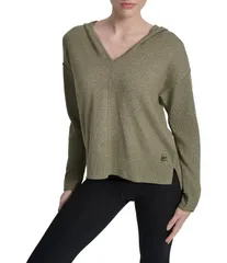 ダナキャラン レディース トップス Tシャツ Vネック パーカー DKNY Sport by Donna Karan Long Sleeve Open Pointelle Stitch VNeck Hoodie Utility Green グリーン