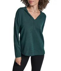 ダナキャラン レディース トップス Tシャツ Vネック パーカー DKNY Sport by Donna Karan Long Sleeve Open Pointelle Stitch VNeck Hoodie Cool Pine