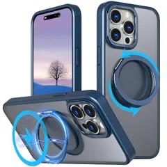 iPhone14 Pro 用 ケース【ブラケットギアの回転】【Magsafeリング・スタンド一体】360°回転スタンド マグネット搭載 縦横両対応 角度調整可 ストレスを和らげる リング 指紋防止 ワイアレス充電対応 マット感 いphone14PRO用 カバー