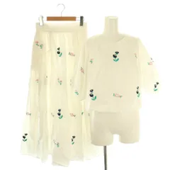 チェスティ Chesty セットアップ 上下 花柄刺繍 ブラウス 五分袖 プルオーバー スカート ロング フレア コットン 1 白 /NR ■OS