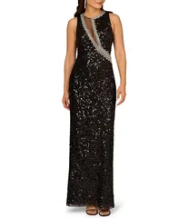 アイダンマットックス レディース トップス ワンピース クルーネック スパンコール ノースリーブ Aidan Mattox Crew Neck Sleeveless Sequin Gown Black ブラック