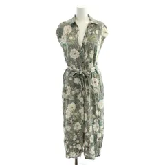 ザラ ベーシック ZARA BASIC ワンピース XS グレー 花柄 ノースリーブ シャツカラー /AP