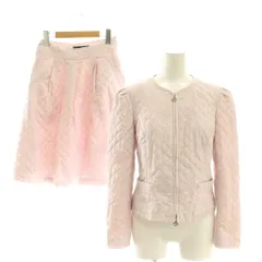 エムズグレイシー M'S GRACY キルティング 花柄刺繍 ジャケット スカート セットアップ ノーカラー フレア 36 38 ライトピンク /CX ■OS