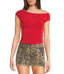 ジービー レディース トップス Tシャツ アシンメトリー キャップ ニット GB Knit Asymmetric Cap Sleeve Top Red レッド